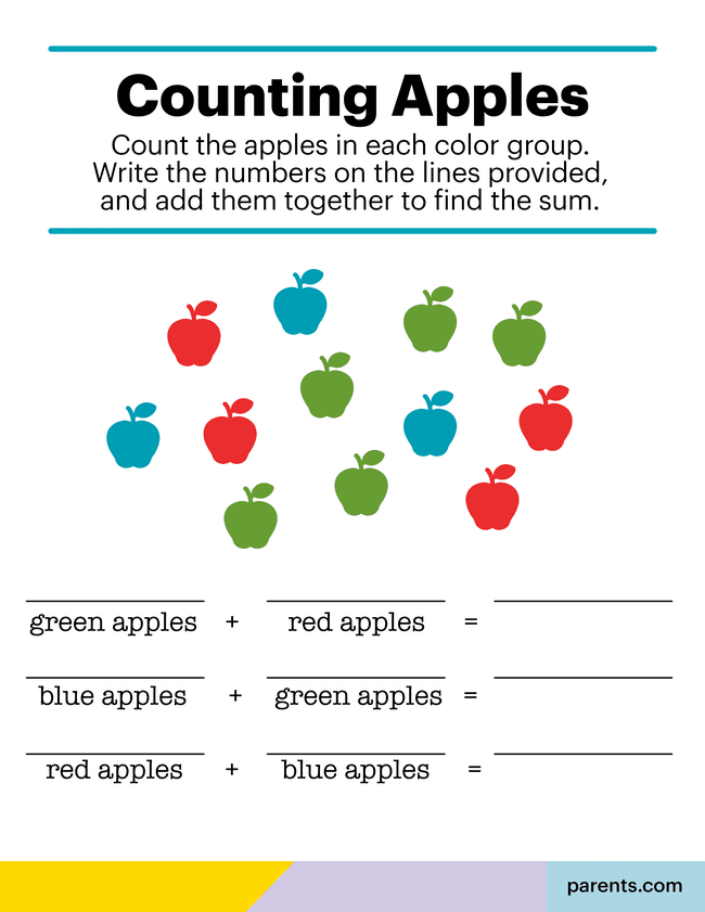 Counting Apples Addition Worksheet