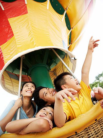 family on a hot air balloon