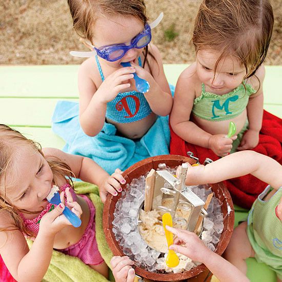 Kids eating homemade ice cream