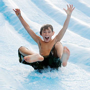 Kid on a water slide