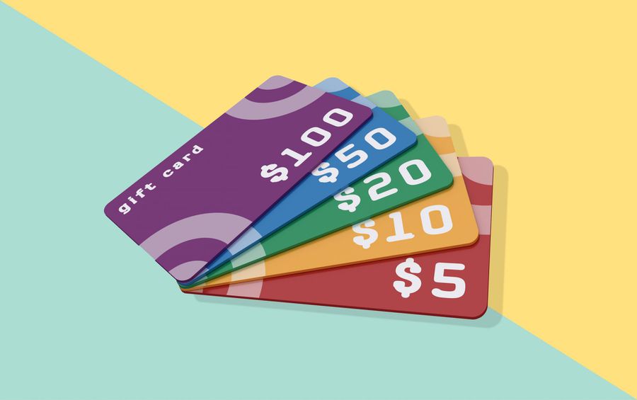 An image of gift cards on a colorful background.