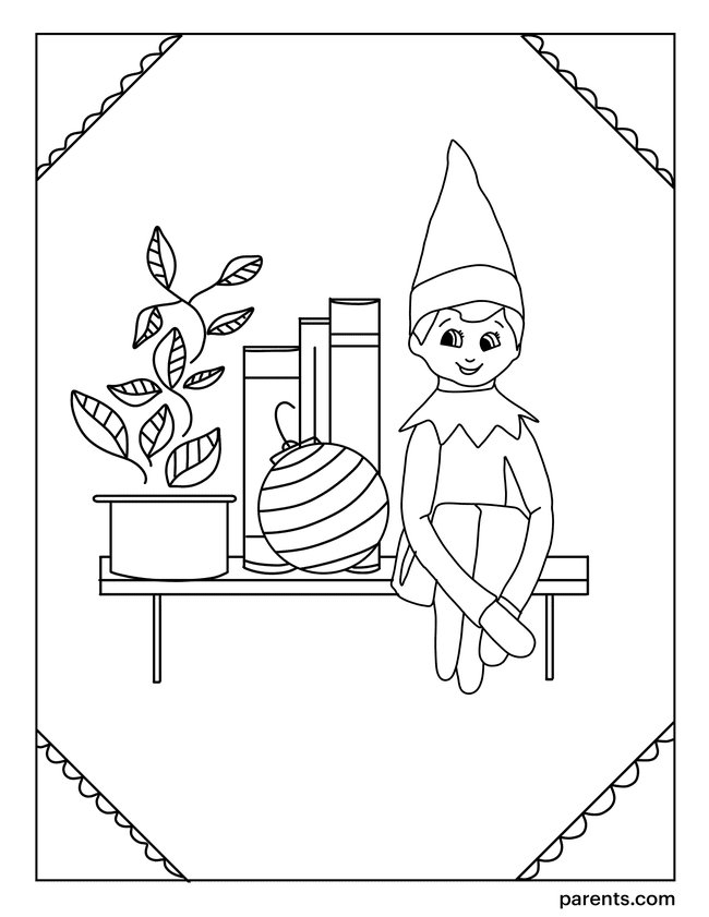 Mantle Elf on the Shelf Coloring Page