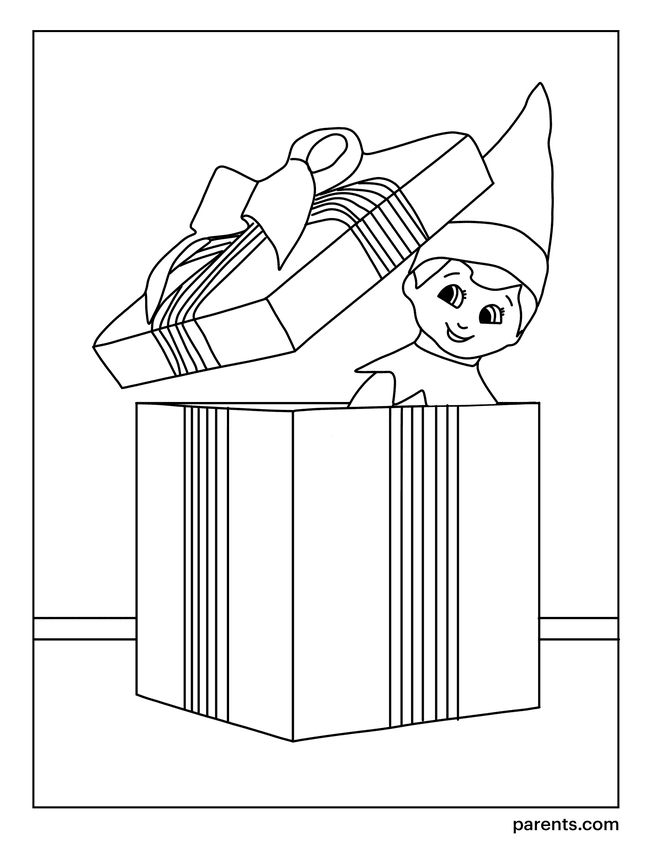 Elf in the Shelf Gift Box Coloring Page