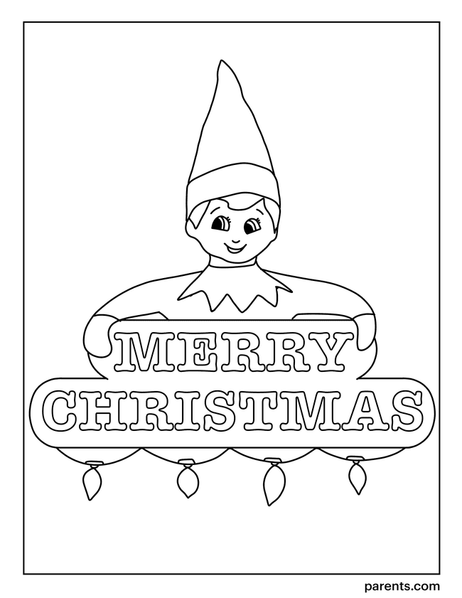 Merry Christmas Elf on the Shelf Coloring Page