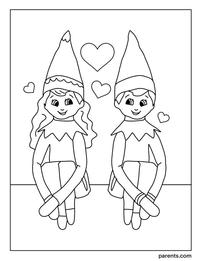 Elf on the Shelf Boy and Girl Coloring Page