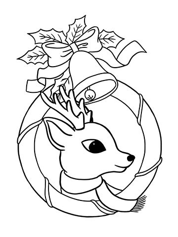 Reindeer and Bell Coloring Page