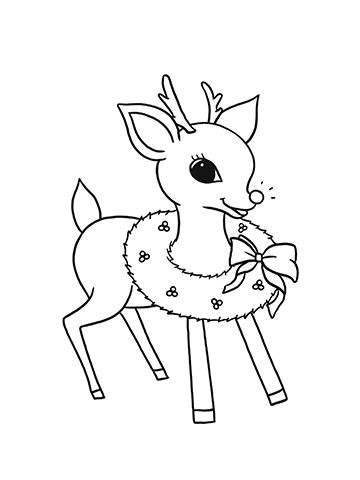 Reindeer and Wreath Coloring Page