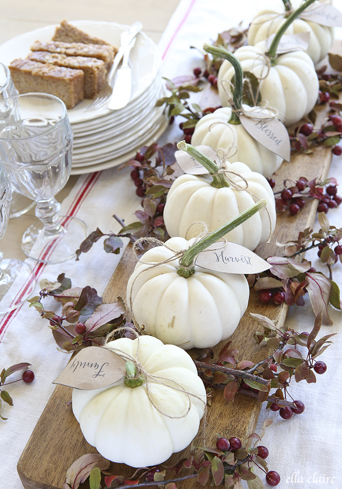 Pumpkin Fall Centerpiece with Printable Leaf Tags