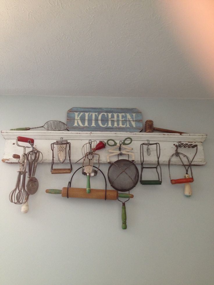 Vintage Wooden and Wire Kitchen Utensils Display