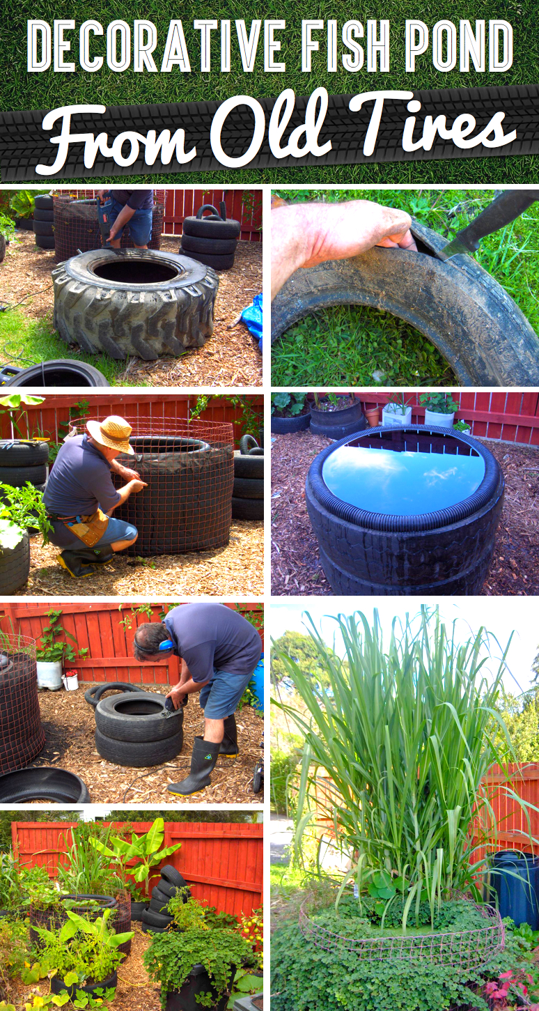 How to Make a Decorative Fish Pond From Old Tires