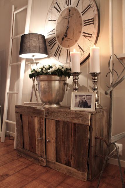 Large Rustic Clock and Decor Cabinet