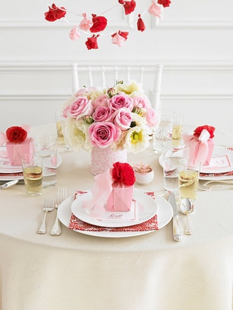 Gorgeous Pink and Red Roses Table Setting