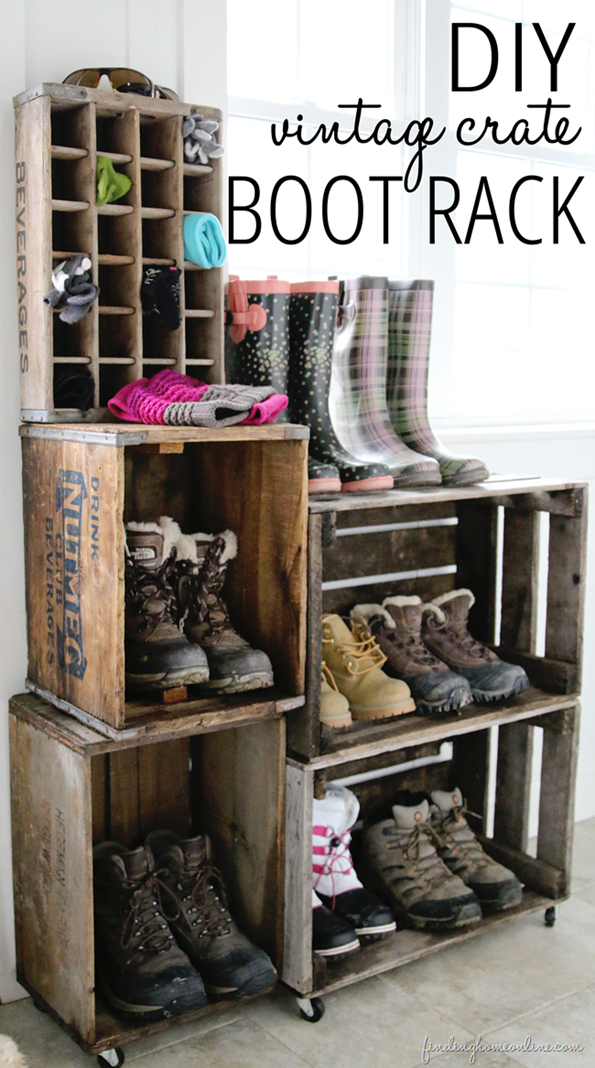 Vintage Crate Boot Rack