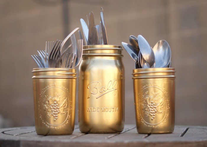 DIY: Gold Painted Silverware Mason Jars