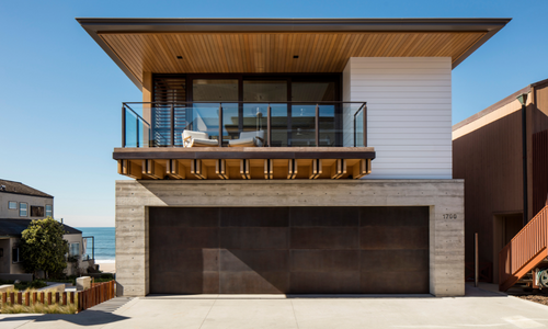 Modern home with brown garage