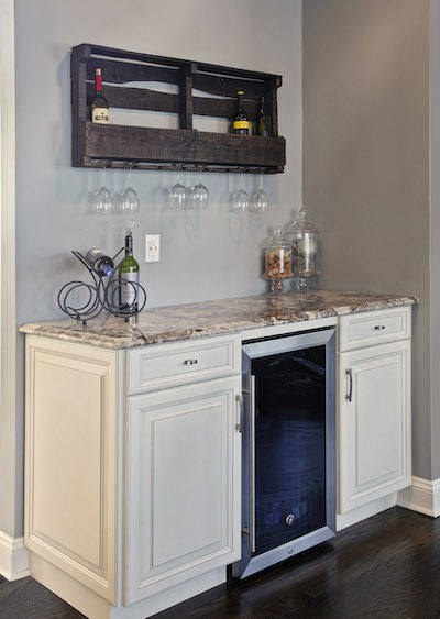 Antique white buffet with wine fridge