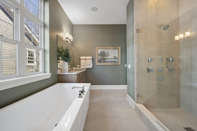 Freestanding tub in master bathroom