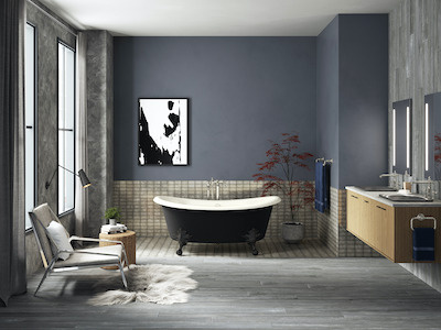 Freestanding tub in master bathroom